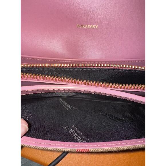 $630 BURBERRY HALTON RED LEATHER Mauve Pink CANVAS FLAP CONTINENTAL WALLET - Picture 5 of 8